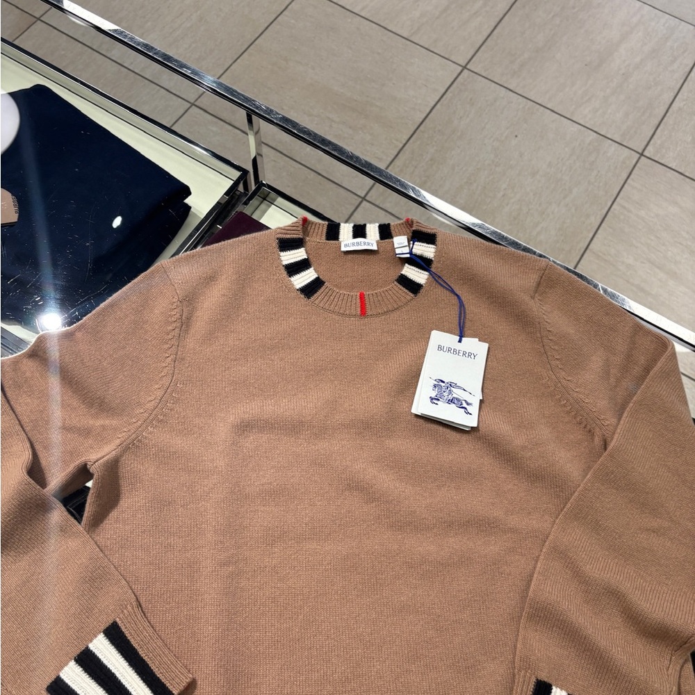 Burberry Icon Stripe Cashmere Sweater Brown Medium - Picture 4 of 7